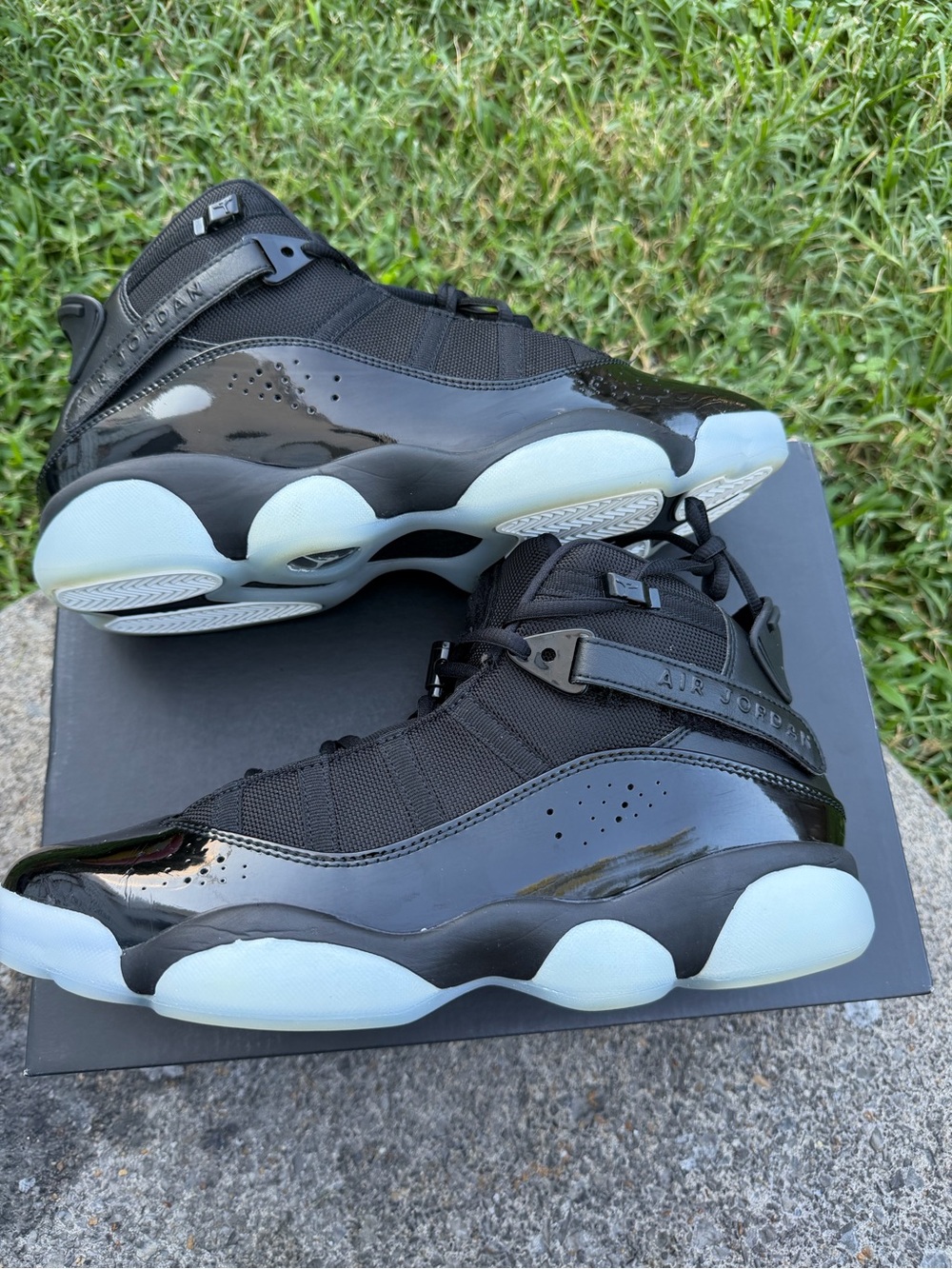 Jordan Men's High-Top Sneakers in Black with Icy Blue Soles